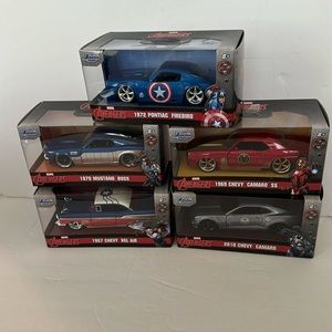 JADA 1:32 AVENGERS CAMARO SS,PONTIAC FIREBIRD,CHEVY BEL AIR, MUSTANG BOSS,CAMARO